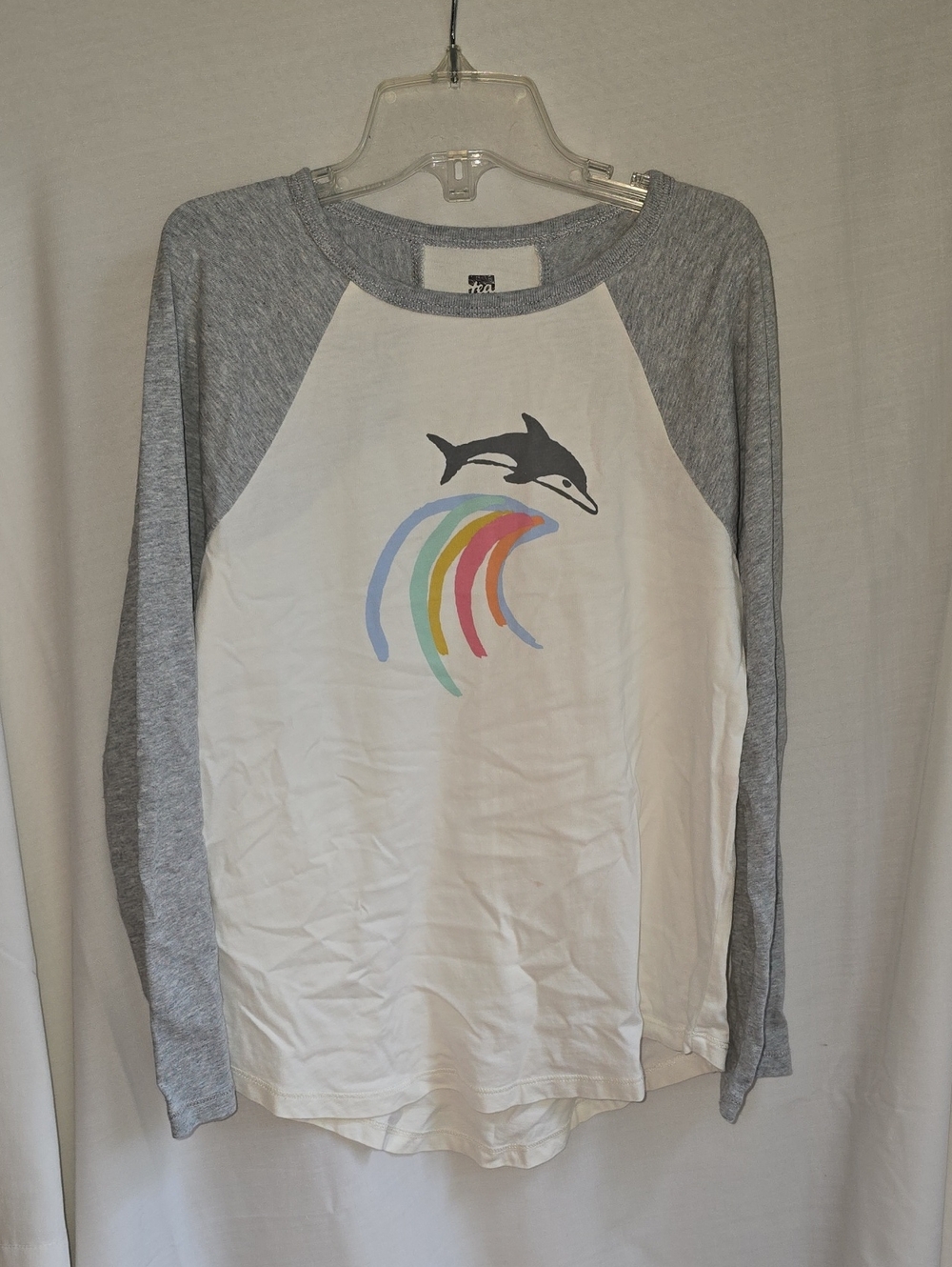 Tea Collection Grey & White Dolphin Rainbow Raglan Long Sleeve Tee